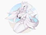  anthro big_breasts bikini bikini_top blue_eyes breasts clothing dragon female fur hi_res legendary_pok&eacute;mon nintendo pok&eacute;mon pok&eacute;mon_(species) reshiram sakana seaside simple_background solo swimwear tongue video_games white_background white_body white_fur 