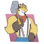 anthro bandanna clothing dragon eyewear gloves goggles hammer handwear jrjresq kerchief male muscular muscular_male overalls safety_goggles solo tongue tongue_out tools 