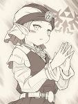 1girl belt blush_stickers erechan flat_chest greyscale looking_at_viewer monochrome pointy_ears princess_zelda solo the_legend_of_zelda the_legend_of_zelda:_ocarina_of_time triforce 