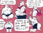  &lt;3 2022 2wuff anthro balls black_nose blush bottomwear clothing dialogue english_text erection genitals hi_res male mammal moobs multiple_poses nipples overweight overweight_male penis polar_bear pose scared shirt shorts sitting solo text topwear ursid ursine white_body 