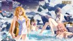  4girls absurdres artist_request bare_legs bare_shoulders black_hair blonde_hair blue_hair branch brown_hair cai_wei_(wan_xiang_zhi_wang) covering covering_breasts falling_petals highres jiang_qing&#039;e_(wan_xiang_zhi_wang) long_hair lu_qinger_(wan_xiang_zhi_wang) multiple_girls naked_towel onsen petals rock second-party_source snow snowman standing towel wan_xiang_zhi_wang washbowl yan_lingqing_(wan_xiang_zhi_wang) 