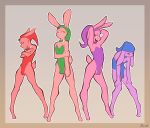 absurd_res annoyed anthro balls bedroom_eyes blue_eyes bulge bunny_costume clothed clothing costume crossed_arms four_swords fur genitals group hi_res jarnqk lagomorph leporid link_(rabbit_form) looking_at_viewer male mammal narrowed_eyes nintendo open_mouth open_smile pink_body pink_fur pose purple_body purple_eyes purple_fur rabbit raised_arm seductive simple_background smile the_legend_of_zelda tongue tongue_out tunic video_games 