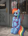  absurd_res anthro anthrofied breasts collar equid equine female friendship_is_magic hair hasbro hi_res irisarco kneeling leash mammal multicolored_hair my_little_pony nipples petplay rainbow_dash_(mlp) rainbow_hair roleplay small_breasts 