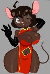  anthro big_breasts breasts cleavage clothed clothing eyewear female glasses gwen_geek gwen_martin hi_res mammal mouse murid murine one_eye_closed rodent solo wide_hips wink xabelha 