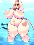  absurd_res anthro big_breasts biped bovid bovine breasts cattle female hi_res huge_breasts mammal milkiipetals nipple_outline solo standing thick_thighs water 