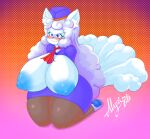  2022 abstract_background alolan_form alolan_vulpix alyrise angry annoyed anthro barefoot big_breasts blue_eyes blue_nipples blush bottomwear breasts canid canine clothed clothing curvy_figure dress_shirt exposed_breasts feet female flight_attendant fluffy fluffy_hair fluffy_tail fur grimace hair hat headgear headwear huge_breasts hyper hyper_breasts inner_ear_fluff kneeling lavender_hair legwear mammal neckerchief nintendo nipples partially_clothed pawpads paws pok&eacute;mon pok&eacute;mon_(species) regional_form_(pok&eacute;mon) shirt skirt solo stockings thick_thighs topwear tuft video_games voluptuous white_body white_fur white_hair wide_hips 