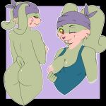  1:1 2021 anthro atomicrops bandanna blep breasts buckteeth butt clothed clothing female flashing front_view fur furryosa_(atomicrops) green_body green_fur headkerchief hi_res iareanpanda kerchief lagomorph leporid mammal nipples nude one_breast_out one_eye_closed rabbit rear_view shirt solo tank_top teeth tongue tongue_out topwear wink 