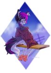  2022 4_toes anthro blue_eyes breasts canid canine canis clothed clothing digital_media_(artwork) domestic_dog eyebrows eyelashes feet female hair hi_res looking_at_viewer mammal omesore pawpads purple_hair smile solo toes 