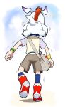  bandai_namco blue_hair bottomwear claws clothing digimon digimon_(species) duo feral fur gomamon hair hi_res hsnkz809 human joe_kido male mammal red_hair riding shorts white_body white_fur 