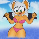  anthro areola areola_slip bat_wings big_breasts breasts chiropteran clothing female fur green_eyes hi_res mammal membrane_(anatomy) membranous_wings rouge_the_bat sega solo solo_focus sonic_the_hedgehog_(series) suprised_eyes suprised_look swimwear synfulart thick_thighs wardrobe_malfunction wet wet_body wet_fur white_body white_fur wide_hips wings 