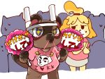  accessory animal_crossing blue_eyes blush brown_body brown_fur canid canine clothing embarrassed fanboy fur headband hi_res humor k.k._slider male mammal nintendo otaku paper_fan penlight raccoon_dog shandrawaka shirt t-shirt tanuki tom_nook_(animal_crossing) topwear video_games 