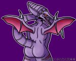  alien big_butt butt digital_drawing_(artwork) digital_media_(artwork) gooeykazoo half-length_portrait hi_res horn humanoid looking_at_viewer male metroid nintendo portrait purple_body ridley scar shaded simple_background smile solo spikes teeth video_games watermark wings yellow_eyes 