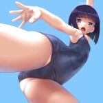  1girl blue_eyes blue_hair blue_swimsuit bob_cut cameltoe covered_navel dd_(ijigendd) flat_chest highres old_school_swimsuit one-piece_swimsuit original school_swimsuit school_swimsuit_flap shiny shiny_clothes solo swimsuit 
