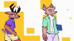  16:9 animated anthro assisted_exposure canid canine canis cantio_(lawyerdog) cervid coyote duo male mammal panko_(lawyerdog) pantsing shocked_expression short_playtime staggermidnight tail_motion widescreen 