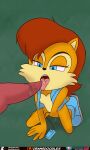  absurd_res anthro archie_comics bodily_fluids chipmunk duo female fingering genital_fluids genitals ground_squirrel hi_res kamperkiller_(artist) kneeling knot male male/female mammal masturbation oral penis pussy_juice rodent sally_acorn sciurid sega sex_toy sonic_the_hedgehog_(archie) sonic_the_hedgehog_(comics) sonic_the_hedgehog_(series) vibrator vibrator_wire 