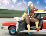  absurd_res accipitrid accipitriform amc amc_rebel_machine anthro avian bald_eagle band1tnsfw big_breasts bikini bird breasts car clothing digital_drawing_(artwork) digital_media_(artwork) dusk eagle female fireworks flag_bikini glowing glowing_eyes hi_res high_heels muscle_car portrait sea_eagle solo stars_and_stripes swimwear thick_thighs united_states_of_america vehicle 