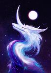  2022 ambiguous_gender cosmic_background digital_media_(artwork) dragon ear_piercing ear_ring feral fur furred_dragon headshot_portrait hi_res horn isvoc moon piercing portrait ring_piercing solo white_body white_eyes white_fur 