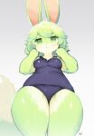  absurd_res anthro breasts clothed clothing female fur green_body green_fur green_hair hair hi_res kishibe mammal school_swimsuit solo swimwear thick_thighs 