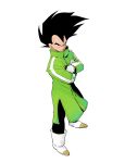  1boy ankle_boots black_bodysuit black_eyes black_hair bodysuit boots closed_mouth coat crossed_arms dragon_ball dragon_ball_super dragon_ball_super_broly dragon_ball_z floating_hair full_body gloves green_coat high_collar highres kz_(dbz_kz) looking_at_viewer male_focus sideways_glance simple_background single_vertical_stripe smirk spiked_hair standing vegeta white_background white_footwear white_gloves widow&#039;s_peak winter_clothes 