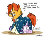  bobthedalek cape clothing english_text equid equine eyewear facial_hair female friendship_is_magic glasses hair hasbro hi_res hiding horn leg_markings male mammal markings my_little_pony orange_hair princess_celestia_(mlp) purple_hair socks_(marking) starlight_glimmer_(mlp) text unicorn 