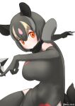  1girl absurdres animal_ears aye-aye_(kemono_friends) bangs bare_shoulders black_dress black_hair black_legwear black_thighhighs blonde_hair blush breasts china_dress chinese_clothes commentary_request dress elbow_gloves extra_ears gloves highres kemono_friends large_breasts lemur_ears lemur_tail long_hair looking_at_viewer multicolored_hair open_mouth pink_hair red_eyes scarf shuriken simple_background skindentation sleeveless solo tanio_(tanio_0114) thighhighs twintails weapon zettai_ryouiki 