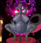  anthro areola belly big_belly big_breasts bodily_fluids breasts crouching eyelashes female hi_res huge_breasts hyper hyper_belly hyper_breasts inside looking_at_viewer narrowed_eyes navel nintendo nipples non-mammal_breasts nude pok&eacute;mon pok&eacute;mon_(species) pole pregnant reptile salazzle scalie solo stripper_pole suggestive suggestive_look thick_thighs vf-01s video_games 