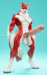  3d_(artwork) abs anthro balls big_balls big_penis black_lips black_nose canid canine canis claws claws_out connivingrat danny_sterling_(spitfire420007) digital_media_(artwork) dipstick_tail erection fur genitals gloves_(marking) hi_res leg_markings lips male mammal markings muscular muscular_male nude penis red_body red_fur simple_background smile socks_(marking) solo source_filmmaker spitfire420007 standing tail_markings teeth valorlynz vein veiny_balls veiny_penis white_body white_fur wolf yellow_eyes 
