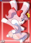  absurd_res accessory animal_crossing anthro big_butt blue_eyes breasts butt digital_media_(artwork) fan_character female fur hair hair_accessory hair_ribbon hi_res jackintaro lagomorph leporid looking_at_viewer looking_back mammal nintendo nipples nude open_mouth pink_body pink_fur pink_hair ponytail rabbit ribbons simple_background solo video_games 
