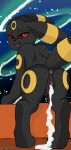  absurd_res anus big_ears black_body black_fur bodily_fluids cum cum_from_pussy cum_in_pussy cum_inside cum_on_ground eeveelution female feral fur genital_fluids happy hi_res kirtapsart looking_back looking_pleasured nintendo paws pok&eacute;mon pok&eacute;mon_(species) red_eyes ring simple_background solo standing umbreon video_games 