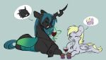  absurd_res angry blonde_hair blue_hair blue_tail bodily_fluids container crossed_arms cup derpy_hooves_(mlp) doodlemark drinking_glass duo ears_back equid equine eyes_closed fangs female feral food friendship_is_magic fur glass glass_container glass_cup gradient gradient_body grey_body grey_fur hair happy hasbro hi_res horn horse mammal muffin my_little_pony open_mouth pegasus pivoted_ears pony queen_chrysalis_(mlp) sketch speech_bubble sweat unicorn wine_glass wings yellow_tail 