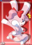  absurd_res accessory animal_crossing anthro big_butt bikini blue_eyes breasts butt clothed clothing digital_media_(artwork) fan_character female fur hair hair_accessory hair_ribbon hi_res jackintaro lagomorph leporid looking_at_viewer looking_back mammal nintendo open_mouth pink_body pink_fur pink_hair ponytail rabbit ribbons simple_background solo swimwear video_games 