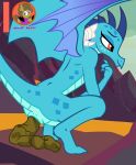  absurd_res anthro anus blue_body blue_scales butt crouching curved_horn dragon dragon_wings feces fingers friendship_is_magic half-closed_eyes hasbro hi_res horn moon_pearl my_little_pony narrowed_eyes pooping princess_ember_(mlp) red_eyes scales scalie scat smile spikes succubi_samus western_dragon wings 