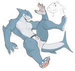 abs anchor_symbol anthro bulge claws fish fluffy hi_res jrjresq male marine muscular muscular_male pawpads pecs shark smile solo 