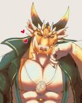  &lt;3 abs anthro bedroom_eyes broken_tusk clawed_hands clothed clothing crazy_sll dragon egg hand_on_chin hi_res horn jewelry lifewonders male muscular muscular_male narrowed_eyes necklace open_clothing open_shirt open_topwear ophion pecs seductive shirt solo suspenders tokyo_afterschool_summoners topwear video_games 