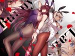  2girls animal_ears blue_eyes caenis_(fate) fate/grand_order fate_(series) gae_bolg_(fate) miyuzu multiple_girls playboy_bunny polearm purple_hair rabbit_ears red_eyes scathach_(fate) scathach_(piercing_bunny)_(fate) spear weapon white_hair 