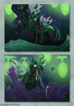  absorbtion arthropod changeling fangs friendship_is_magic green_eyes green_hair hair hasbro hi_res hole_(anatomy) insect_wings inuhoshi-to-darkpen magic magic_absorbtion my_little_pony purple_hair queen_chrysalis_(mlp) text url wings 