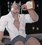  abs alcohol anthro beverage brown_body bulge drunk equid equine hair hi_res horse jrjresq male mammal muscular muscular_male pecs seductive solo spilling substance_intoxication wet 
