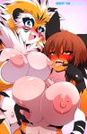  anthro areola big_breasts blush breasts chest_tuft duo felid hi_res mammal markings mole_(marking) nipples nude pantherine pubes sagestrike2_(artist) tiger tongue tongue_out tuft 
