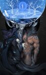  2022 abs absurd_res animal_head anthro biped canid canine canis clothed clothed/nude clothing digital_media_(artwork) duo elden_ring eruprior flaccid for_a_head fromsoftware genitals hi_res holding_object holding_sword holding_weapon human human_on_anthro interspecies jewelry male mammal melee_weapon muscular muscular_anthro muscular_male necklace nipples nude pecs penis pubes robe sword tarnished_(elden_ring) video_games weapon wolf 