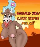  animal_humanoid bodily_fluids bovid bovid_humanoid bovine breasts cattle cowboy cuphead_(game) esther_winchester_(cuphead) female hi_res humanoid lactating mammal mammal_humanoid solo video_games 
