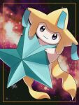  closed_mouth commentary_request framed highres holding jirachi kuchiba_(jret2454) looking_at_viewer no_humans outdoors pokemon pokemon_(creature) signature smile solo space 