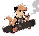  4_fingers anthro brown_body brown_fur chester_the_otter cigarette eyeliner fingers fur highlights_(coloring) imkrisyim looking_away lutrine makeup male mammal mustelid piercing punk punk_chester red_eyes side_view simple_background skateboard smoke smoking solo white_background 