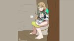  absurdres adictreader bathroom blonde_hair brown_eyes clenched_teeth highres nintendo non-web_source panties panty_pull teeth toilet toilet_paper toilet_use underwear xenoblade_chronicles_(series) xenoblade_chronicles_2 