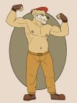  anthro boots bulldog canid canine canis clothing cuphead_(character) cuphead_(game) domestic_dog fighter_pilot_bulldog flexing footwear gloves handwear hi_res lewd_latte male mammal mastiff molosser shirtless simple_background smile smirk solo video_games 