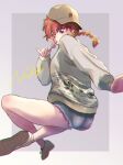  1girl ass baseball_cap candy food full_body hat highres lollipop nabeko_(be_yan3) panda ranma-chan ranma_1/2 red_hair saotome_genma shorts solo tongue tongue_out white_footwear 