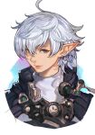  1boy alphinaud_leveilleur androgynous blue_eyes character_request check_character final_fantasy final_fantasy_xiv grey_hair hungry_clicker lips looking_at_viewer male_focus pointy_ears solo upper_body 
