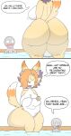  anon anthro bathing big_breasts big_butt blush breasts butt canid canine canis curvy_figure duo eyes_closed female fox hair hashidoodle hot_spring huge_breasts huge_butt human julie_(jhenightfox) larger_female male mammal nude orange_hair purple_hair sitting size_difference speech_bubble text thick_thighs towel voluptuous water wide_hips 