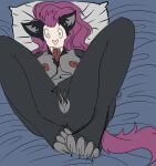  absurd_res anthro bedroom_eyes feet female genitals hi_res lying masturbation narrowed_eyes nude on_back pussy ready_for_sex seductive shy skulldog_(species) solo wet 