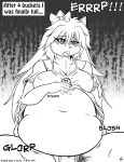 2016 accessory anthro belly belly_expansion big_belly bloated blush bottomwear bow_ribbon breasts burping clothing comic deep_navel domestic_cat duo english_text expansion felid feline felis female football_jersey hair_accessory hair_bow hair_ribbon hand_on_stomach hi_res if_hell_had_a_taste jersey mammal marci_hetson navel nipple_outline open_mouth overweight overweight_anthro overweight_female ribbons sloshing_belly stuffing sweatpants text topwear viroveteruscy 