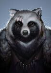  2020 anthro black_body black_fur black_nose clothed clothing digital_media_(artwork) fur grey_background grey_body grey_fur hi_res looking_at_viewer male mammal procyonid raccoon simple_background solo waynlag whiskers white_body white_fur 